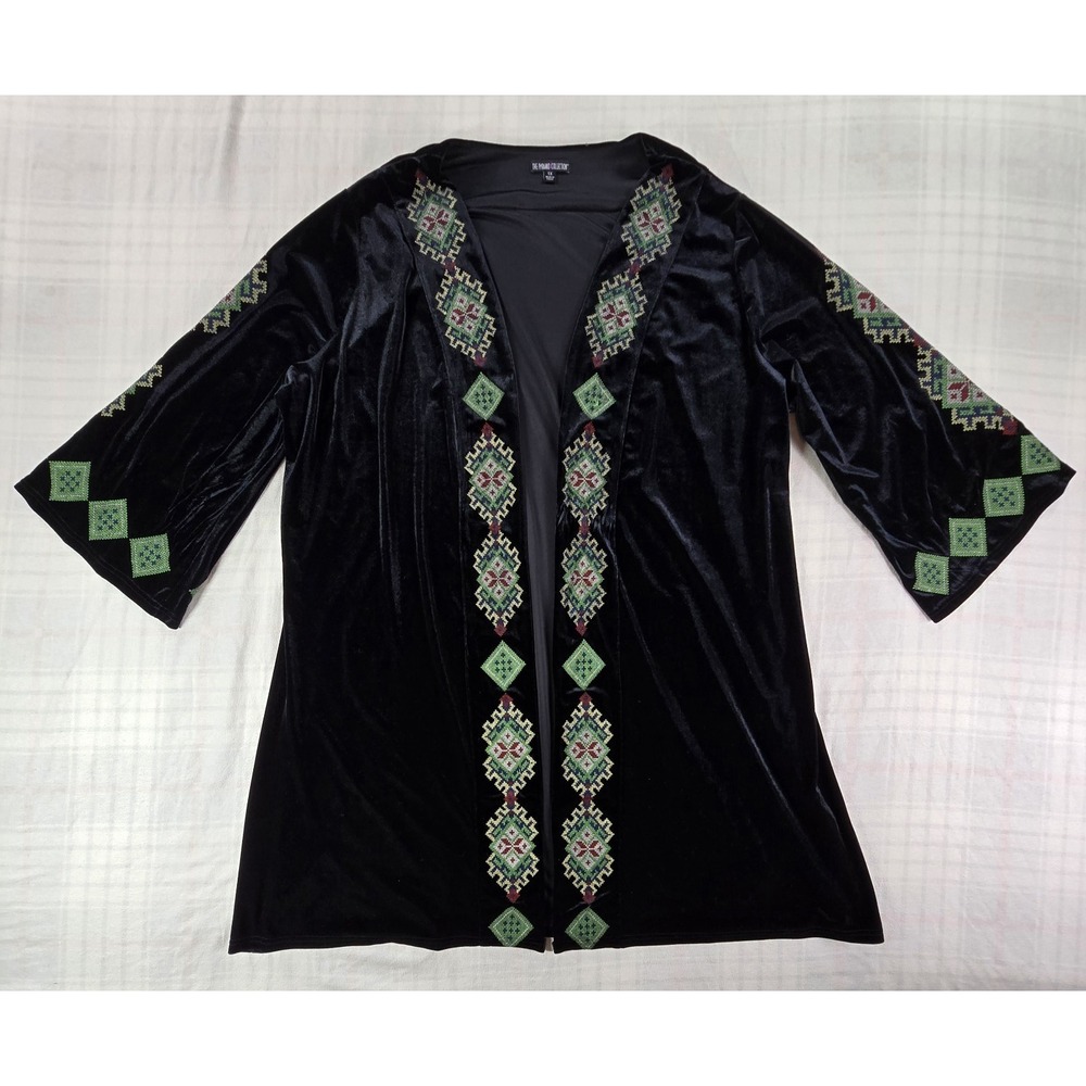 The Pyramid Collection Black Velvet Embroidered Cardigan Whimsigoth Witchy 1X